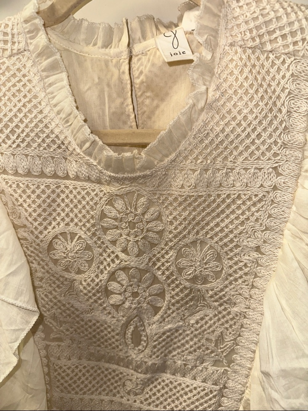 Joie Cream Lace & Ruffle Front Blouse - Picture 3 of 4